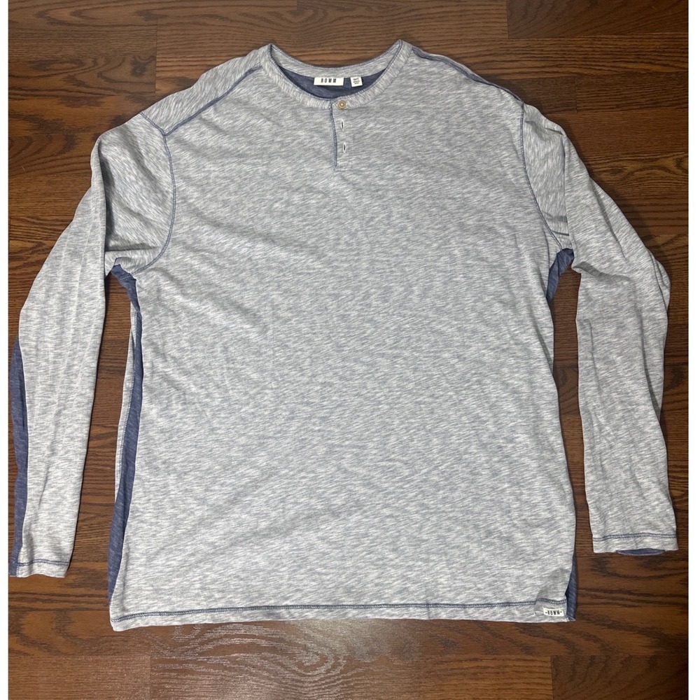 Rowm Mens 3XT Henley Shirt Long Sleeve Grey Blue Slub Knit Colorblock Tall